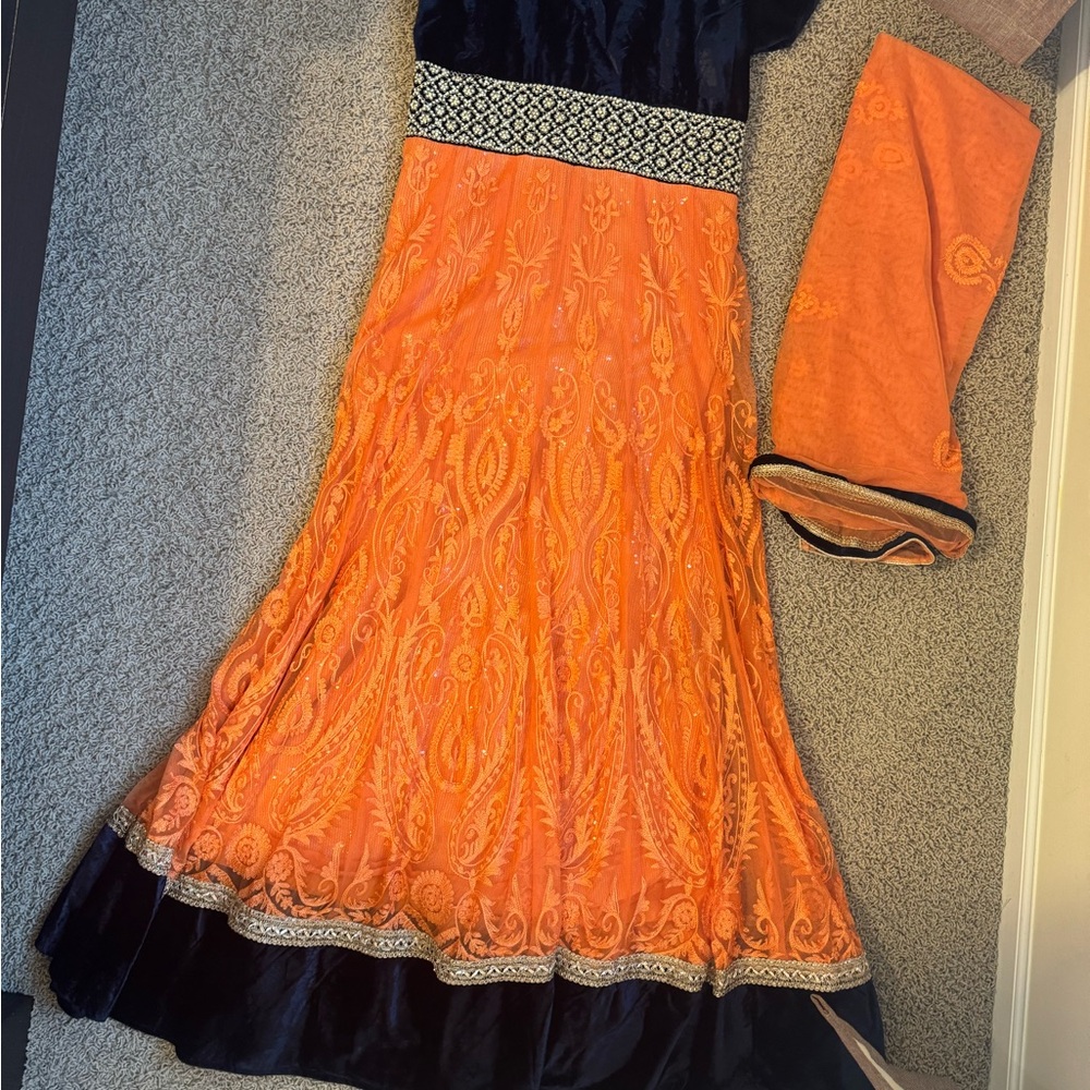 Elegant Orange and Blue Dress/anarkali